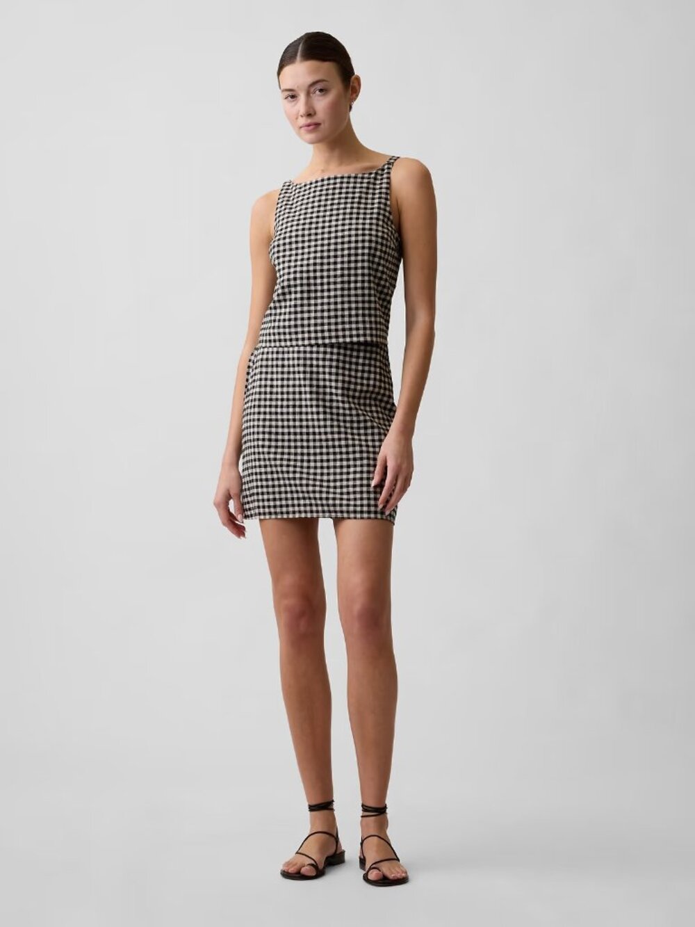 Gap Black Gingham Linen-Blend Pull-On Mini Skirt